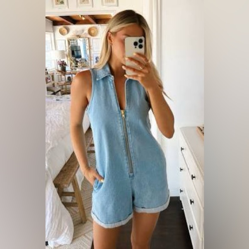 Show Me Your MuMu Light Blue Denim Romper